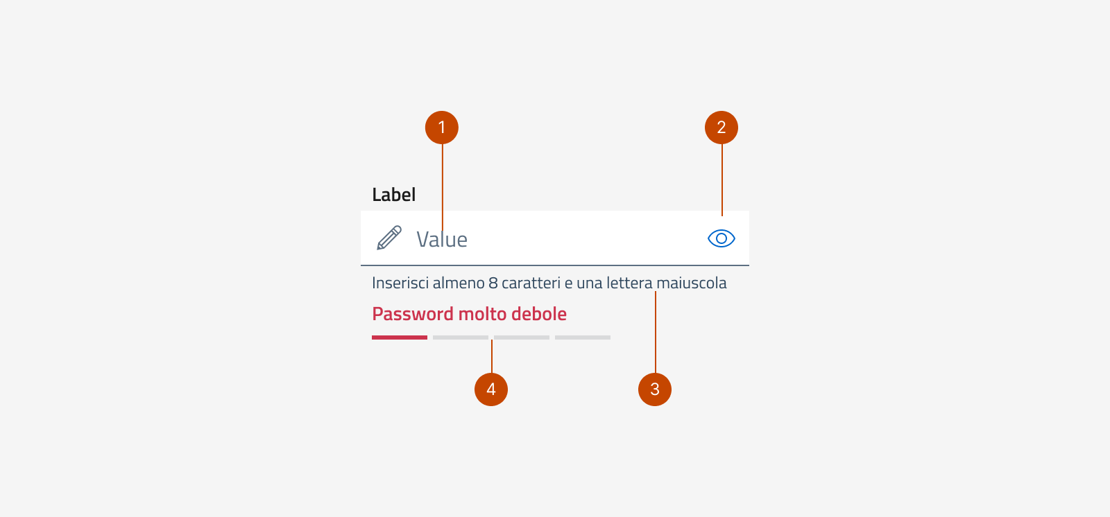 Gli elementi che formano un Input di tipo password